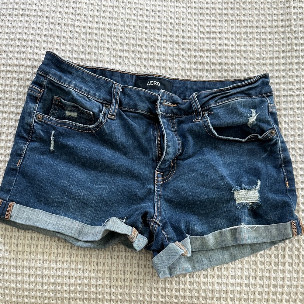 Aero Distressed Blue Jean Shorts for Women